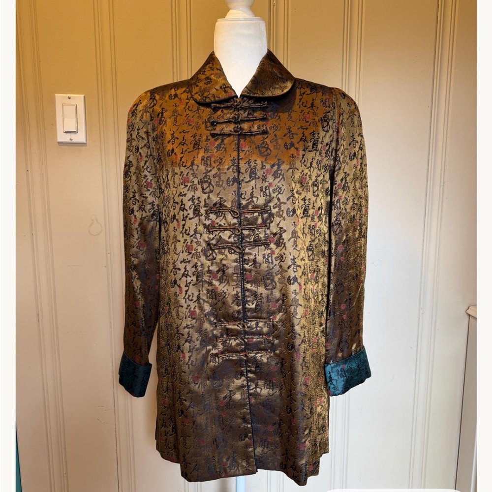 Satin-Blend Gold Mandarin Collar Jacket